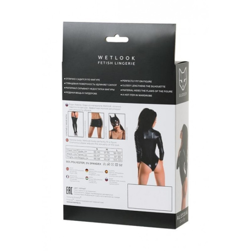 Toyfa Glossy Alessia - Дерзкий боди на молнии из Wetlook, XL (чёрный)